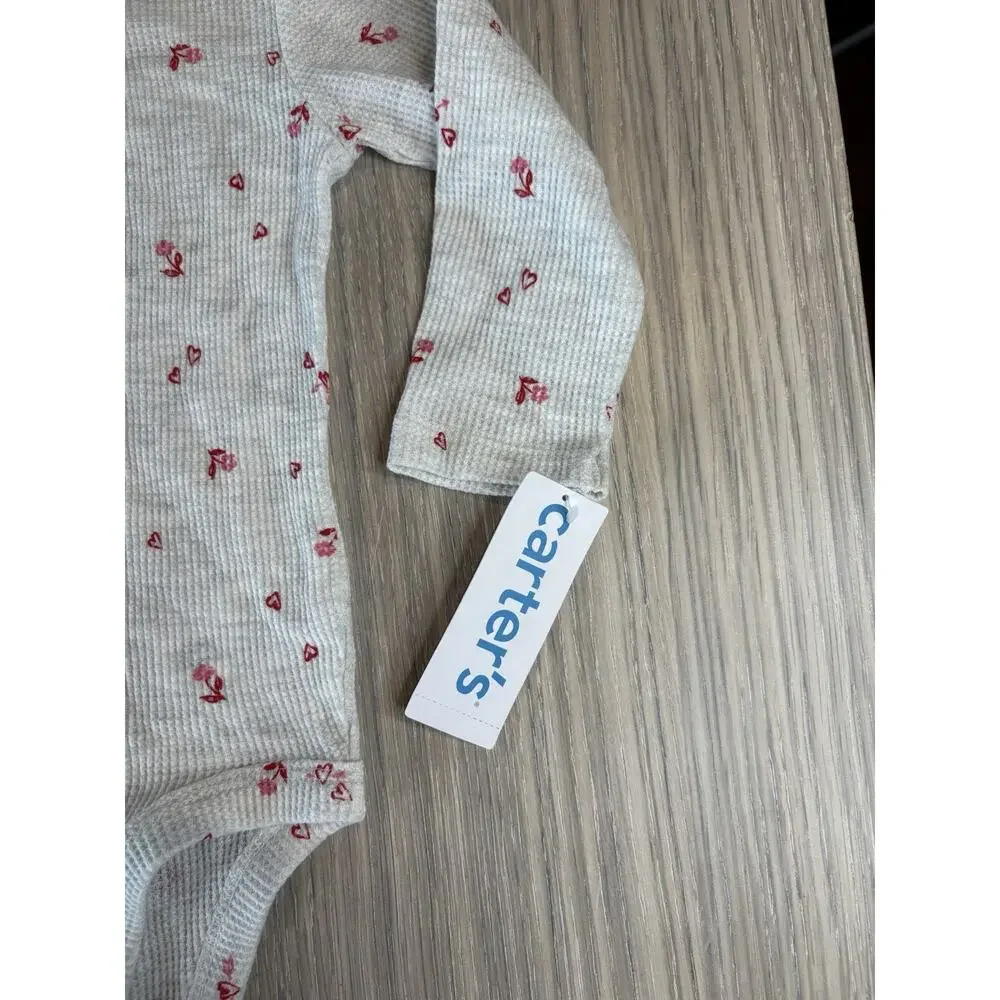 Carter’s Baby Girl Waffle Knit Bodysuit 18M Floral Hearts NWT Long Sleeve